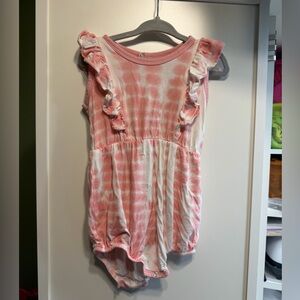 Kyte BABY Pink & White Tie-Dye Ruffle Tank Romper